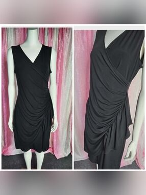 New York & Company Stretch Black Rouched Cocktail Dress Size Medium